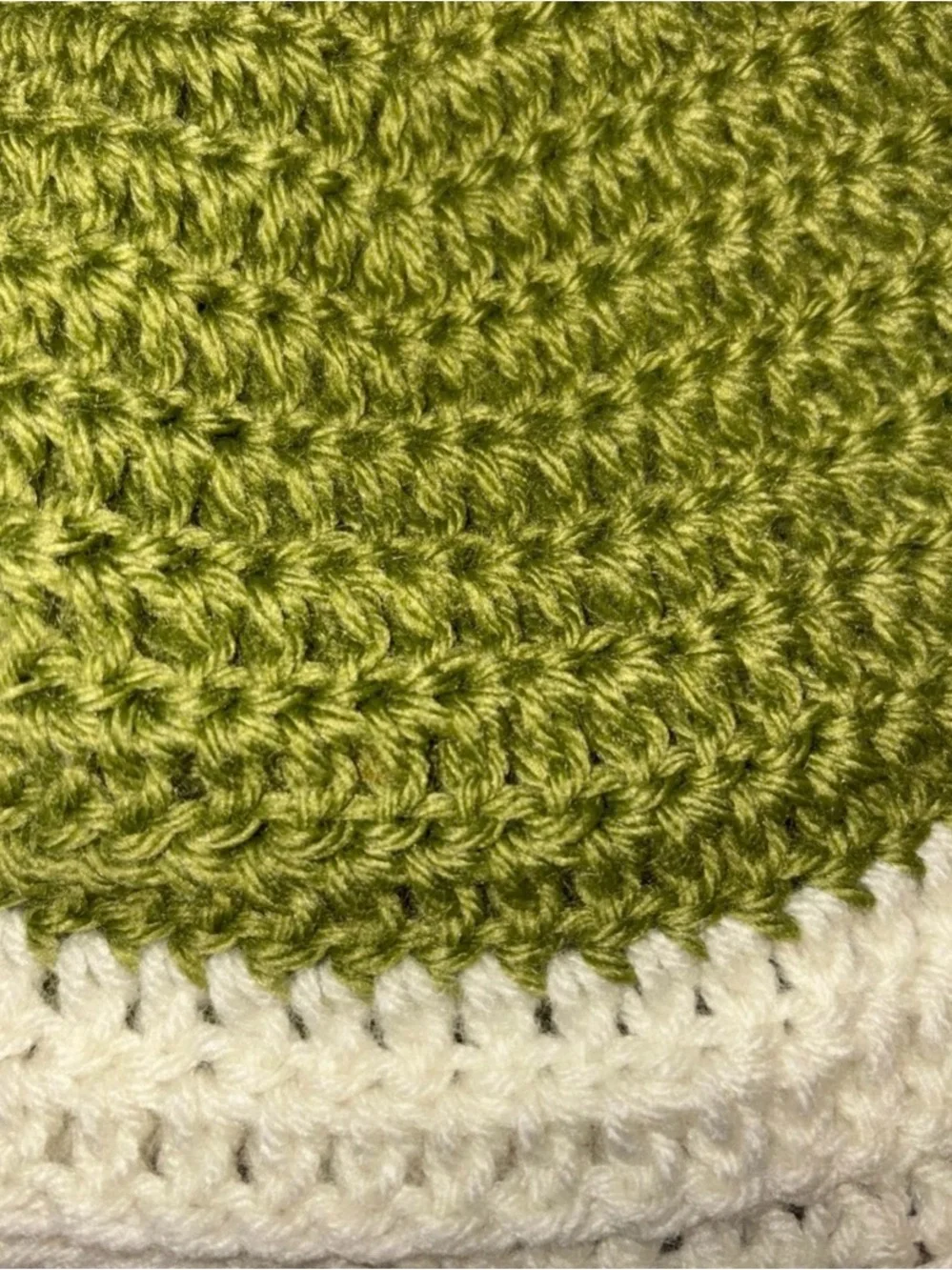 Handmade Crochet Beanie Hat in Olive Green and Cream